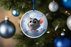 Christmas Round Cute Animal Ornament Sublimation Mouse Product Image 4