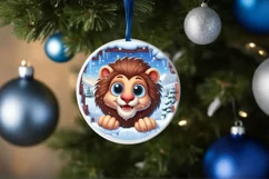 Christmas Round Cute Animal Ornament Sublimation Lion Product Image 4