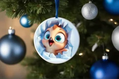 Christmas Round Cute Animal Ornament Sublimation Bird Product Image 4