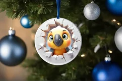Christmas Round Cute Animal Ornament Sublimation Parrot Product Image 4