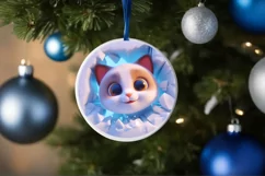 Christmas Round Cute Animal Ornament Sublimation Cat Product Image 4