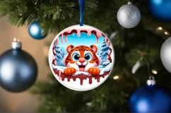 Christmas Round Cute Animal Ornament Sublimation Tiger Product Image 4