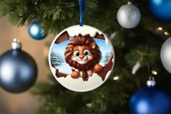 Christmas Round Cute Animal Ornament Sublimation Lion Product Image 4