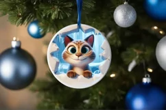 Christmas Round Cute Animal Ornament Sublimation Cat Product Image 4