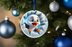 Christmas Round Cute Animal Ornament Sublimation Bird Product Image 4