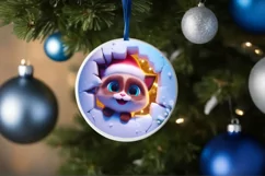 Christmas Round Cute Animal Ornament Sublimation Product Image 4