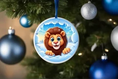 Christmas Round Cute Animal Ornament Sublimation Lion Product Image 4