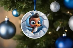 Christmas Round Cute Bird Ornament Sublimation Product Image 4