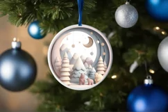 Bear 3D Pastel Christmas Round Ornament Sublimation Product Image 2