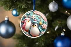 3D Pastel Christmas Round Ornament Sublimation Penguins Product Image 2