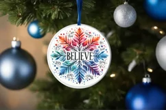 Believe Snow Flake Christmas Round Cute Ornament Sublimation Product Image 4
