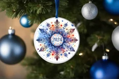 Snow Flake Christmas Round Cute Ornament Sublimation Product Image 4