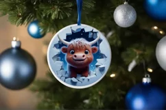 Christmas Round Highland Cow Ornament Sublimation Ornament Product Image 2