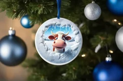 Christmas Round Cow Ornament Sublimation Ornament Product Image 2