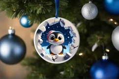 Christmas Round Penguin Ornament Sublimation Ornament Product Image 1