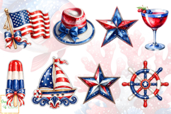 4th of July Sea Animals Clipart, Nautical Patriotic Graphics Product Image 4
