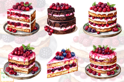 Watercolor Berries Cakes Clipart, Raspberry Cakes Graphics Product Image 4