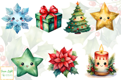 Watercolor Cute Kawaii Christmas Clipart, Holidays Graphics Product Image 4