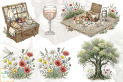 Edwardian Spring Picnic Clipart, Vintage Spring Graphics Product Image 4