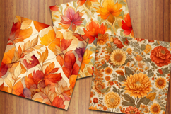 Orange Fall Floral Digital Papers, Autumn Flowers Background Product Image 4