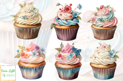 Vintage Cupcakes Clipart, Floral Spring Dessert Illustration Product Image 4