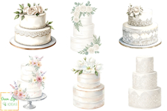 White Wedding Cakes Clipart, Watercolor Wedding Graphics PNG Product Image 4