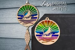 Boat on the lake Suncatcher svg ornament svg Laser cut files Product Image 2