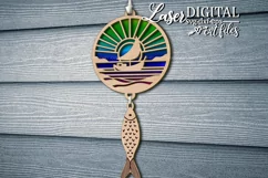Boat on the lake Suncatcher svg ornament svg Laser cut files Product Image 3