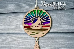 Boat on the lake Suncatcher svg ornament svg Laser cut files Product Image 1