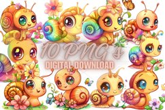 10 Cute snail Illustration Clipart Sticker, PNG Product Image 1