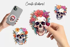 Ethereal Floral Skulls Watercolor Illustrations Product Image 3