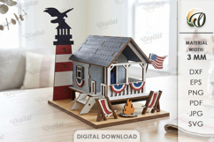 3D 4th Of July House Laser Cut. Stand Decor SVG Product Image 1