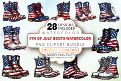 4th of July Boots Watercolor Clipart Bundle Product Image 1