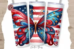 4th Of July Butterfly Tumbler Wrap PNG Product Image 1