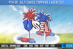 4th of July Cake Topper Laser Cut | Patriotic Sign | CNC Product Image 1
