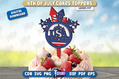 4th of July Cake Topper Laser Cut | Patriotic Sign |CNC File Product Image 1