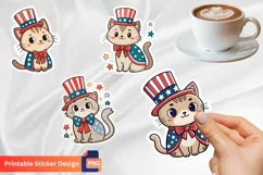 4th of july Cat Sticker Clipart, Patriotic Cat Sticker Product Image 1