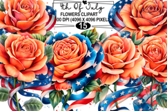 4th Of July Flowers Clipart Watercolor png Product Image 1