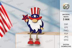 4th Of July Gnome Laser Cut. 3D Gnome Decor SVG Product Image 1