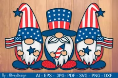 4th of July Gnome Patriotic Layered Papercut SVG Product Image 1