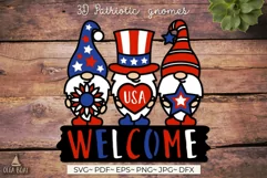 4th of july gnomes being used as a Welcome patriotic sign door hanger