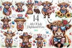 4th Of July Highland Cow Clipart Product Image 1