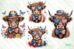 4th Of July Highland Cow Clipart Product Image 1