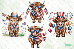 4th Of July Highland Cow Clipart Product Image 1