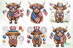 4th Of July Highland Cow Clipart Product Image 3