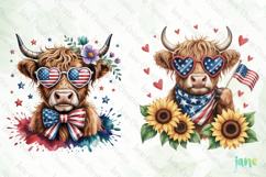 4th Of July Highland Cow Clipart Product Image 4