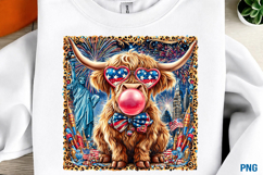 4th of July Highland Cow Leopard PNG Product Image 1