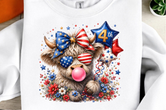 4th of July Highland Cow PNG, Patriotic Shirt Sublimation De Product Image 1