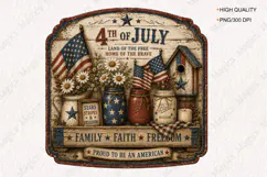 4th of July Mason Jar Daisy Patriotic Sign PNG Product Image 1