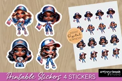 4th of July Printable Stickers - Patriotic Girl Stickers PNG